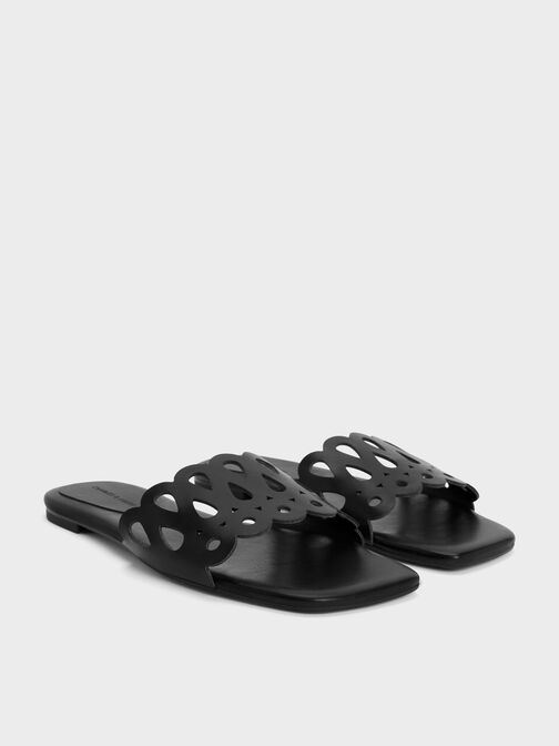 Cut-Out Slide Sandals, Black, hi-res