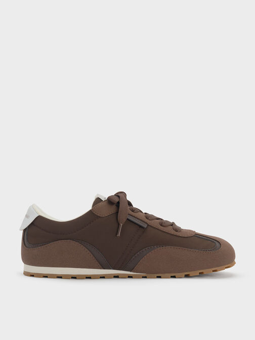 Nylon Contrast-Panel Sneakers, Dark Brown Textured, hi-res
