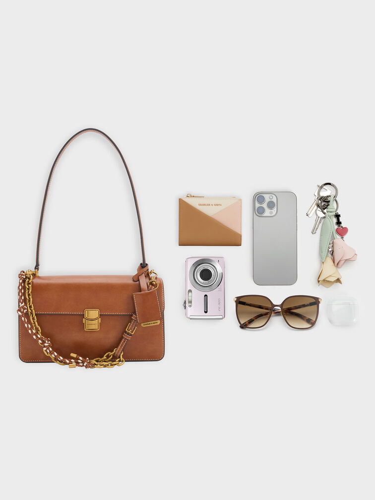 حقيبة كتف من سلسلة حبل أسيلين, بني فاتح ممزّق, hi-res