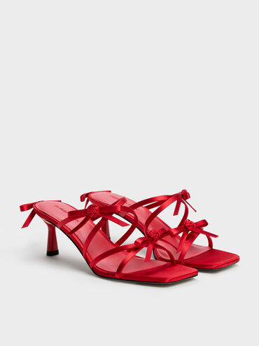 Kelis Rose-Bow Strappy Heeled Mules, Red, hi-res
