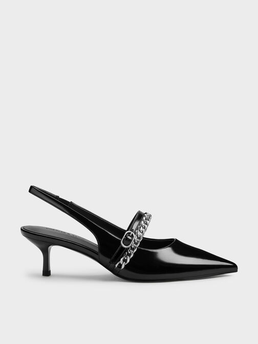 Georgie Chain Slingback Kitten Heels, Black Boxed, hi-res