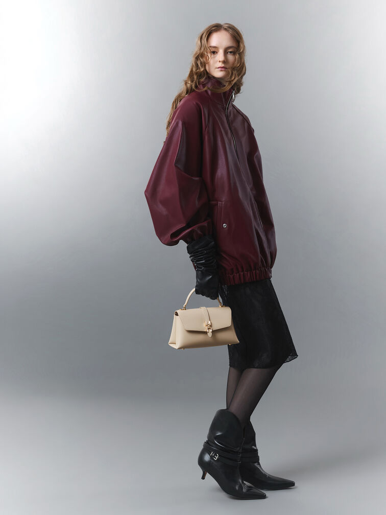 Adalyn Metallic-Buckle Top Handle Bag, Dusted Oat, hi-res