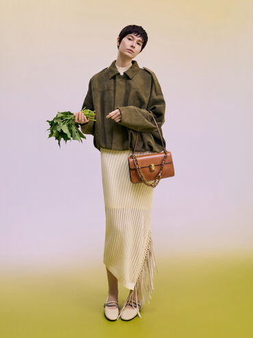 حقيبة كتف من سلسلة حبل أسيلين, بني فاتح ممزّق, hi-res