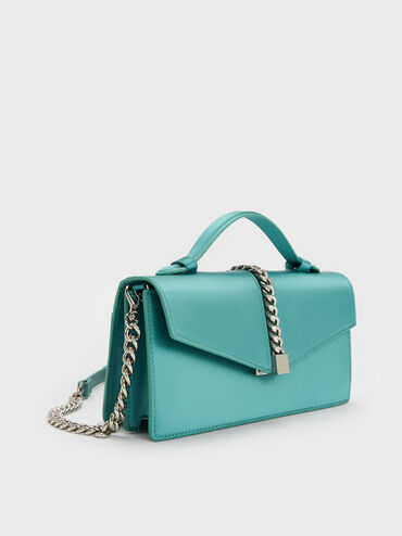 Taisia Chain Envelope Bag, Teal, hi-res