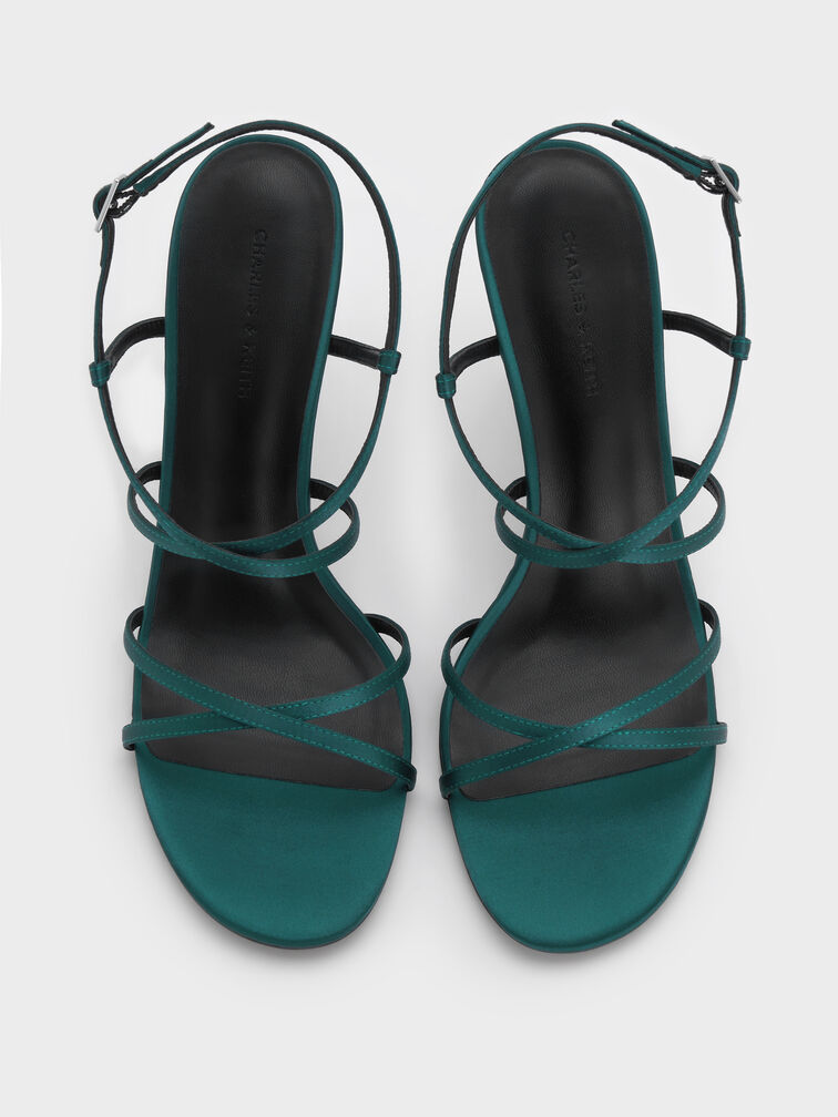 Strappy Crossover Heeled Sandals, Teal, hi-res