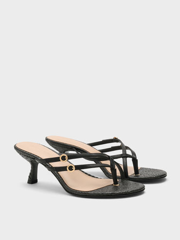 Crossover Toe-Ring Strappy Heels, Black, hi-res