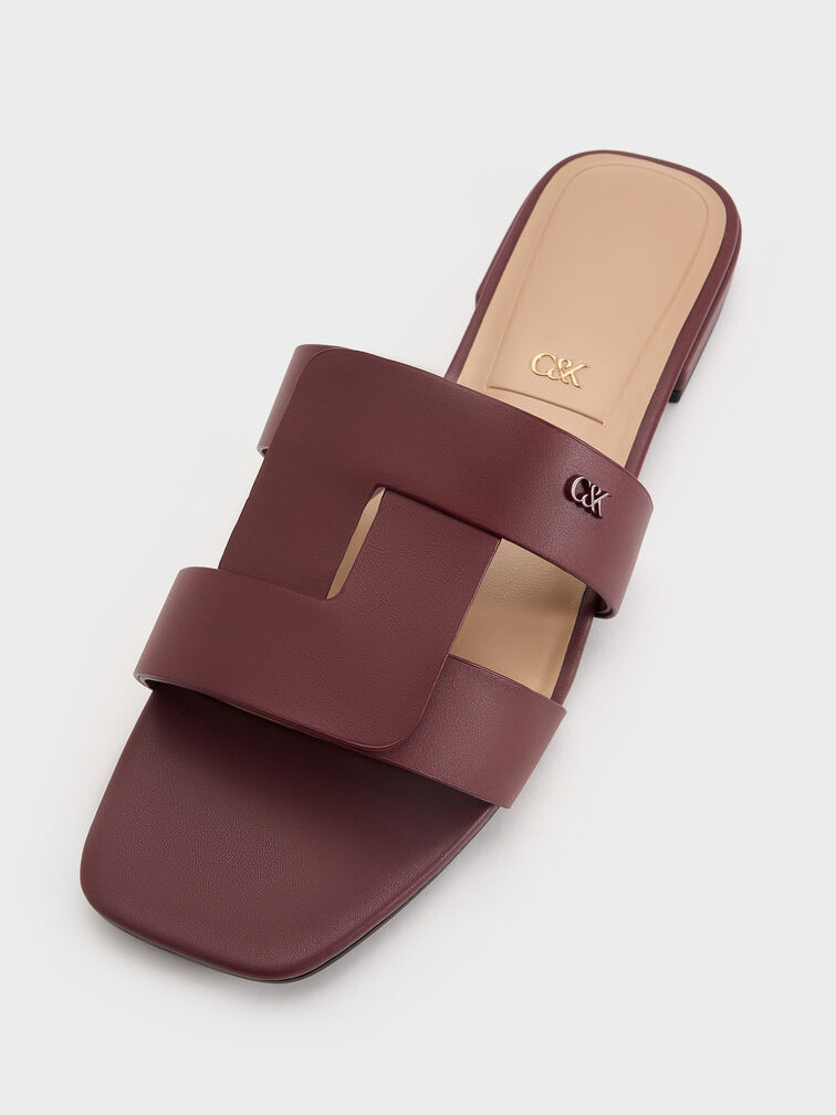Petina Leather Slide Sandals, Burgundy, hi-res