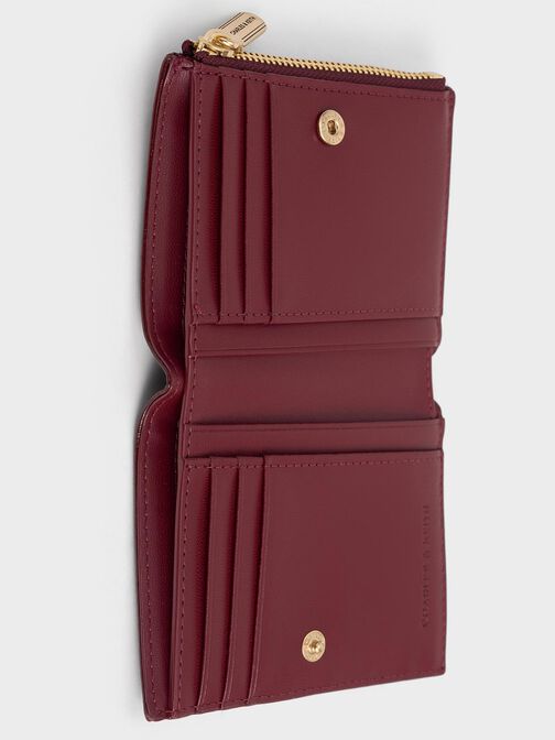 Donna Panelled Top-Zip Wallet, Burgundy, hi-res