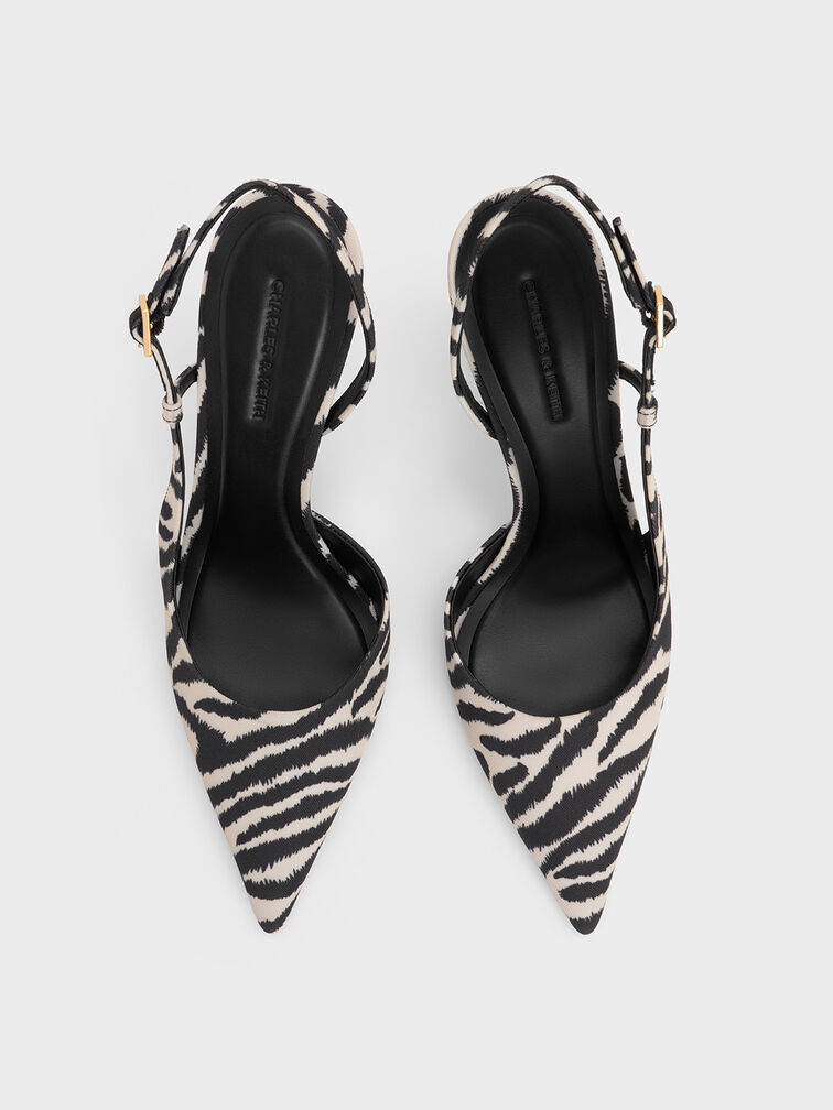 Wynn Zebra-Print Pointed-Toe Sculptural-Heel Slingback Pumps, Animal Print Natural, hi-res
