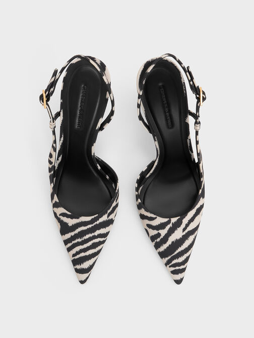 Wynn Zebra-Print Pointed-Toe Sculptural-Heel Slingback Pumps, Animal Print Natural, hi-res