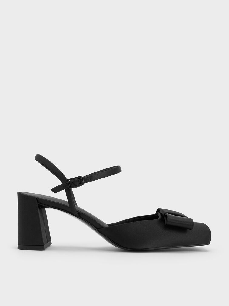 Brantley Bow Ankle-Strap Pumps, Black Textured, hi-res