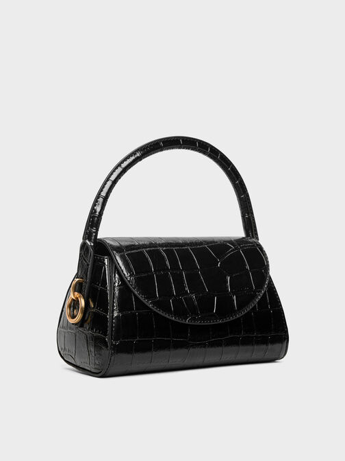Kaila Croc-Effect Top Handle Bag, Black Croco, hi-res