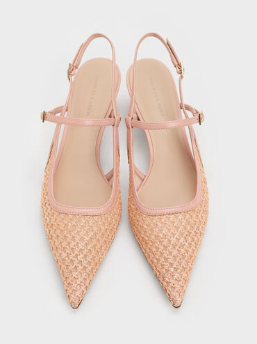 Raffia Sculptural-Heel Slingback Pumps, Pink, hi-res