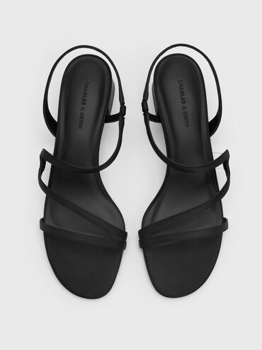 Arden Satin Wavy Slingback Sandals, Black Textured, hi-res