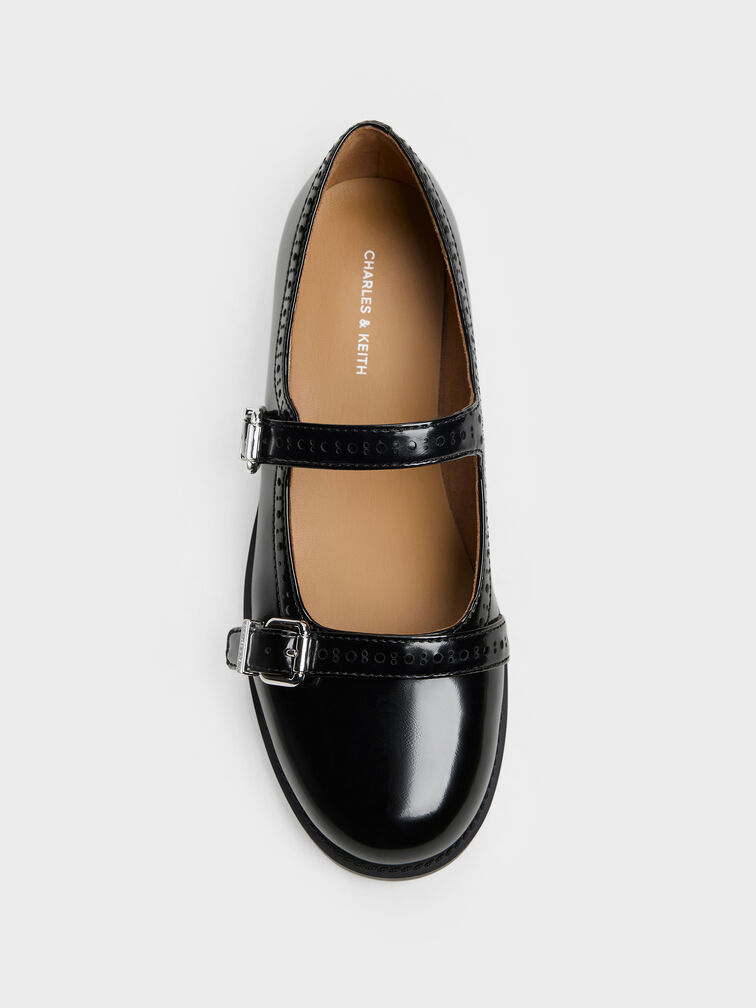 Double-Strap Brogue Mary Janes, Black Boxed, hi-res