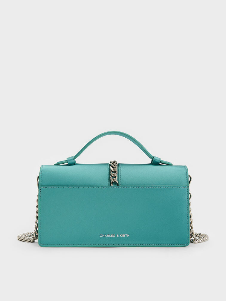 Taisia Chain Envelope Bag, Teal, hi-res