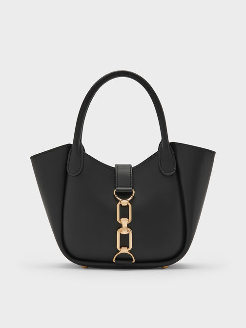 Agatha Chain-Accent Tote Bag, Black, hi-res