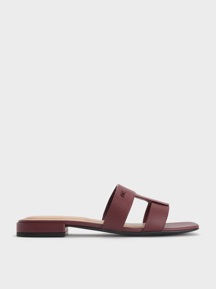 Petina Leather Slide Sandals, Burgundy, hi-res