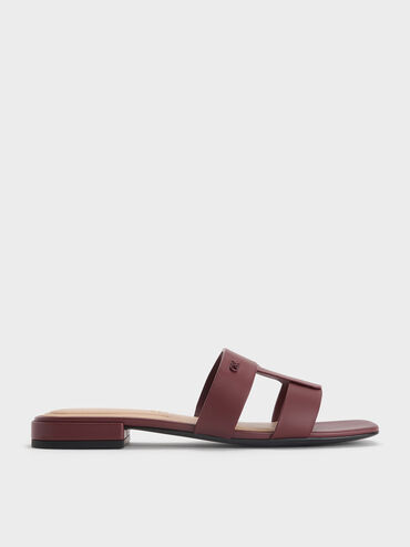 Petina Leather Slide Sandals, Burgundy, hi-res