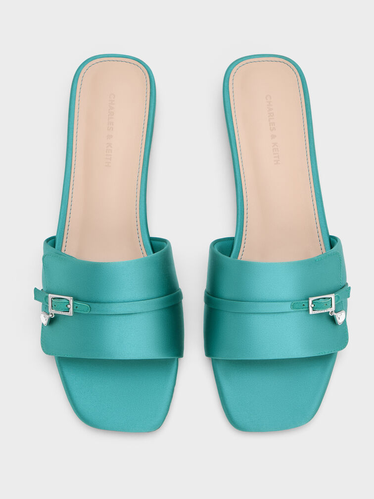 Teardrop-Crystal Buckled Slide Sandals, Teal, hi-res