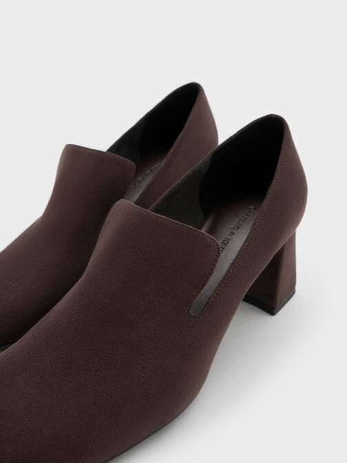 لوفر شمواه صناعي بكعب عريض ومقدمة مربعة, بني محبّب غامق, hi-res