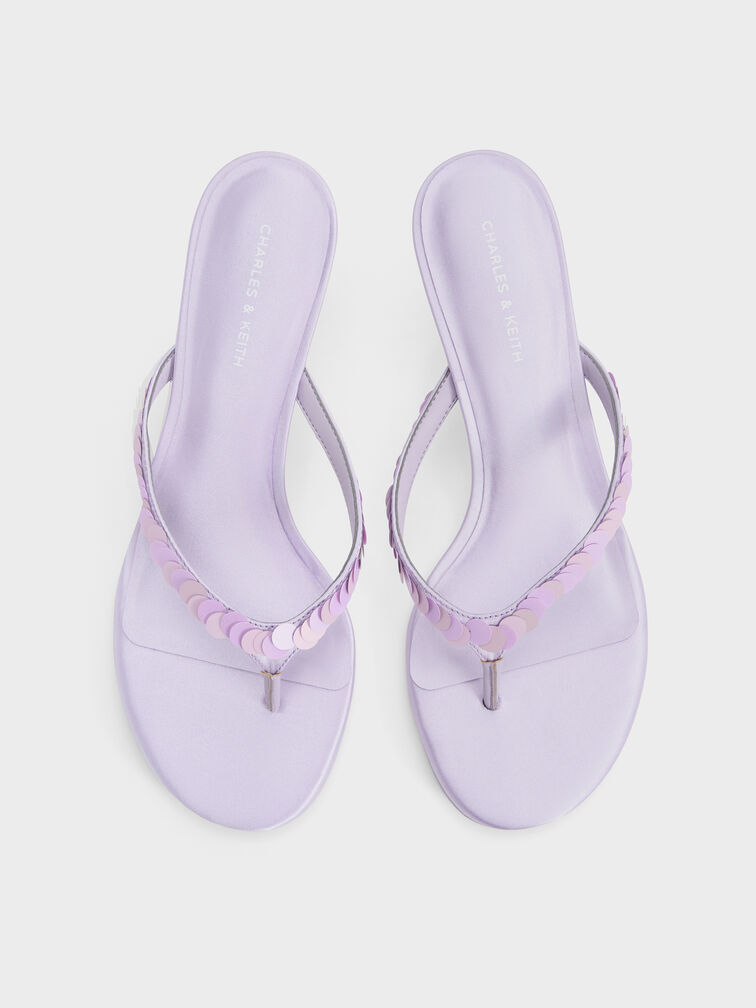 Briella Sequinned Heeled Thong Sandals, Lilac, hi-res