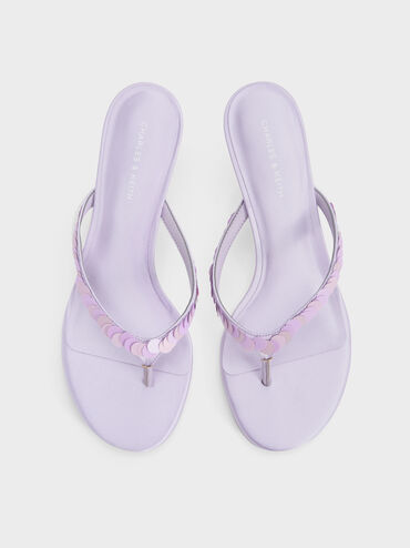 Briella Sequinned Heeled Thong Sandals, Lilac, hi-res