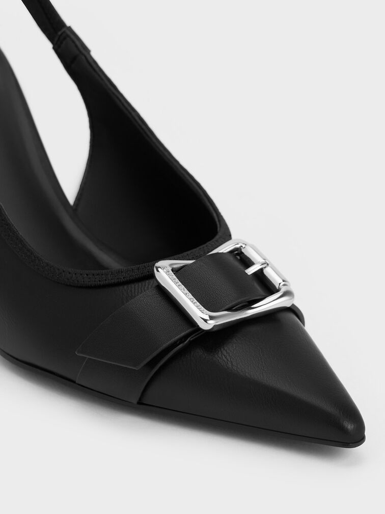 Anita Buckled Pointed-Toe Slingback Pumps, Black, hi-res