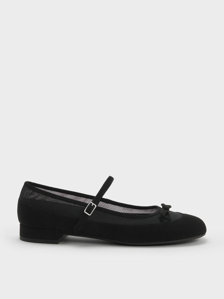 Mulligan Faux Suede & Mesh Mary Janes, Black Textured, hi-res