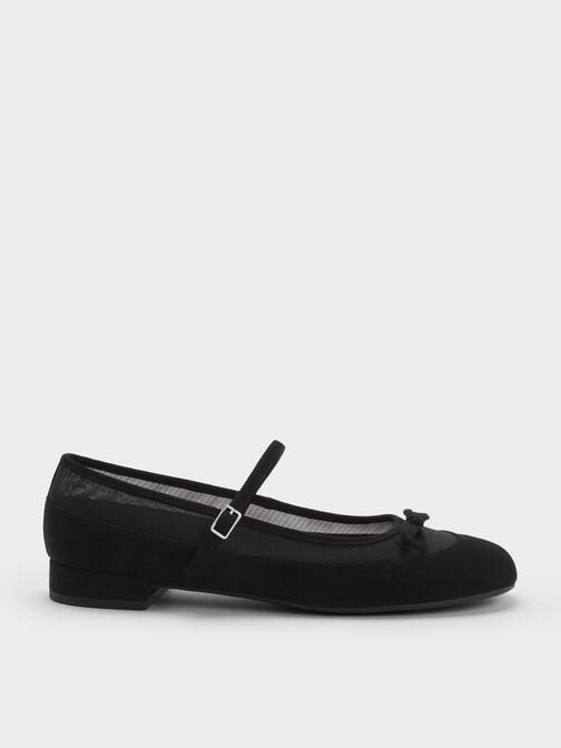 Mulligan Faux Suede & Mesh Mary Janes, Black Textured, hi-res