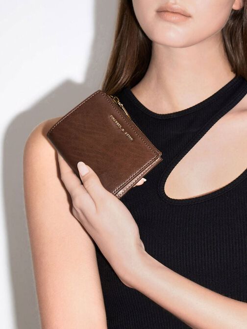 Harmonee Top-Zip Small Wallet, Chocolate, hi-res