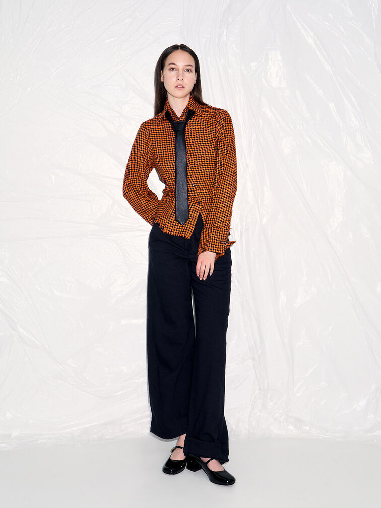 حذاء ماري جين هيتي بكعب عريض وإبزيم معدني لامع, أسود براق, hi-res