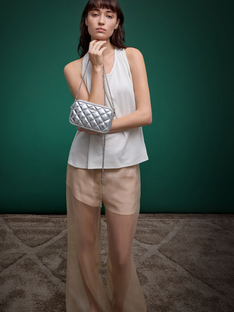 Mini Apfra Quilted Crossbody Bag, Silver, hi-res