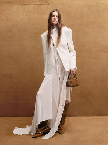 شنطة يد بوببي معاد تدويرها من شامواه مزينة, بني محمر, hi-res