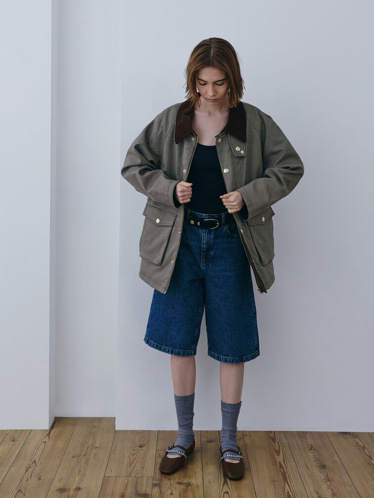 أحذية جورجي تشين ماري جين المسطحة, بني داكن, hi-res