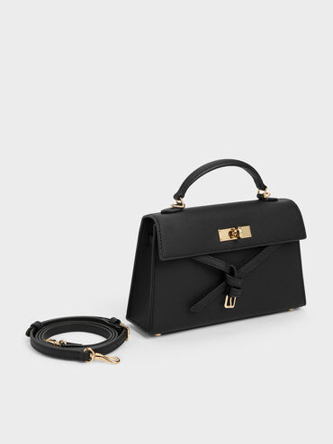 Tricha Knotted-Belt Top Handle Bag, Black, hi-res