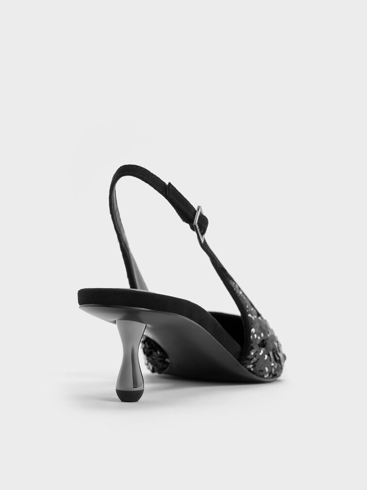 Ruthie Sequinned Slingback Pumps, Black Textured, hi-res