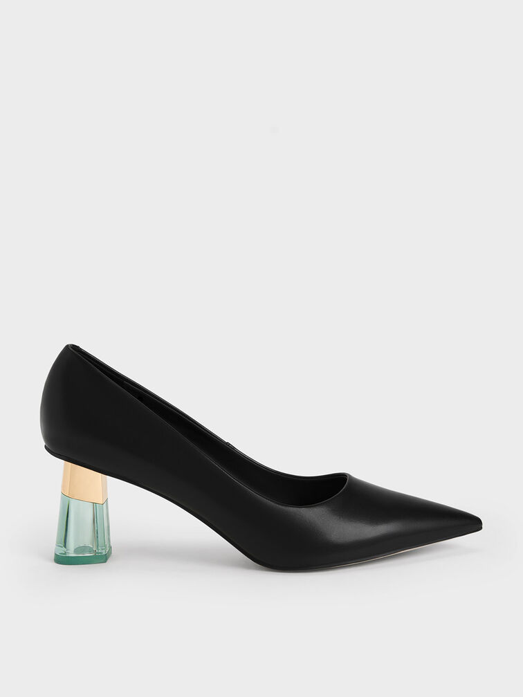 Oleana Metallic-Accent Clear Heel Pumps, Black, hi-res