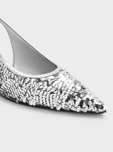 Ruthie Sequinned Slingback Pumps, Silver, hi-res