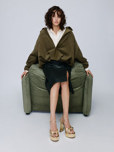 صنادل (جايس) بقاعدة متصلة (بلاتفورم) من الجلد, ذهبي, hi-res