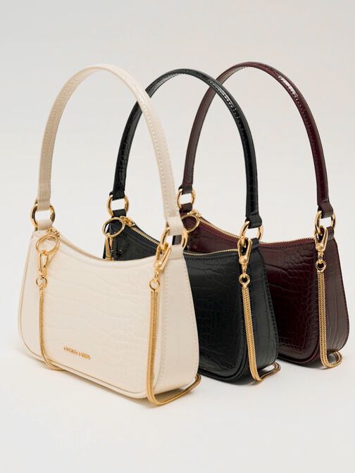 حقيبة إيفرلي بولينغ, أحمر ماروني بنقشة تمساح, hi-res