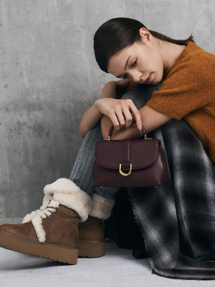 حقيبة غابيني من الجلد بمقبض علوي, برقوقي أنيق, hi-res