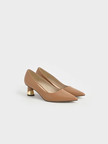 Cammie Metallic-Heel Pumps, Camel, hi-res