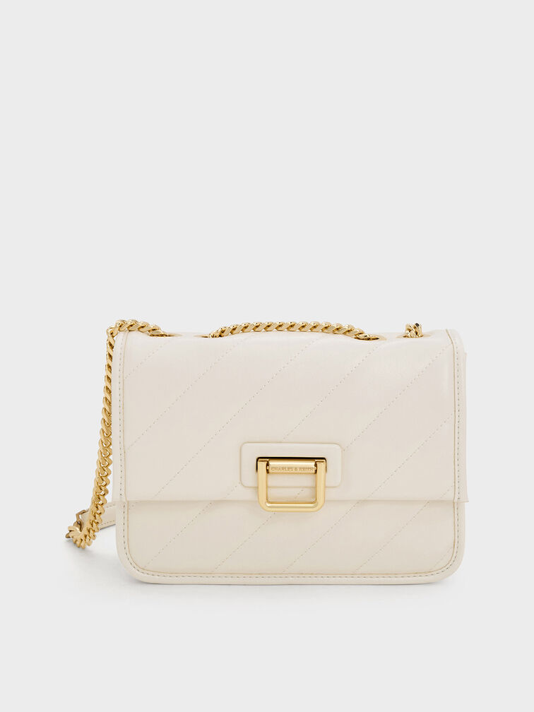 Neva Panelled Chain-Strap Crossbody Bag, Cream, hi-res