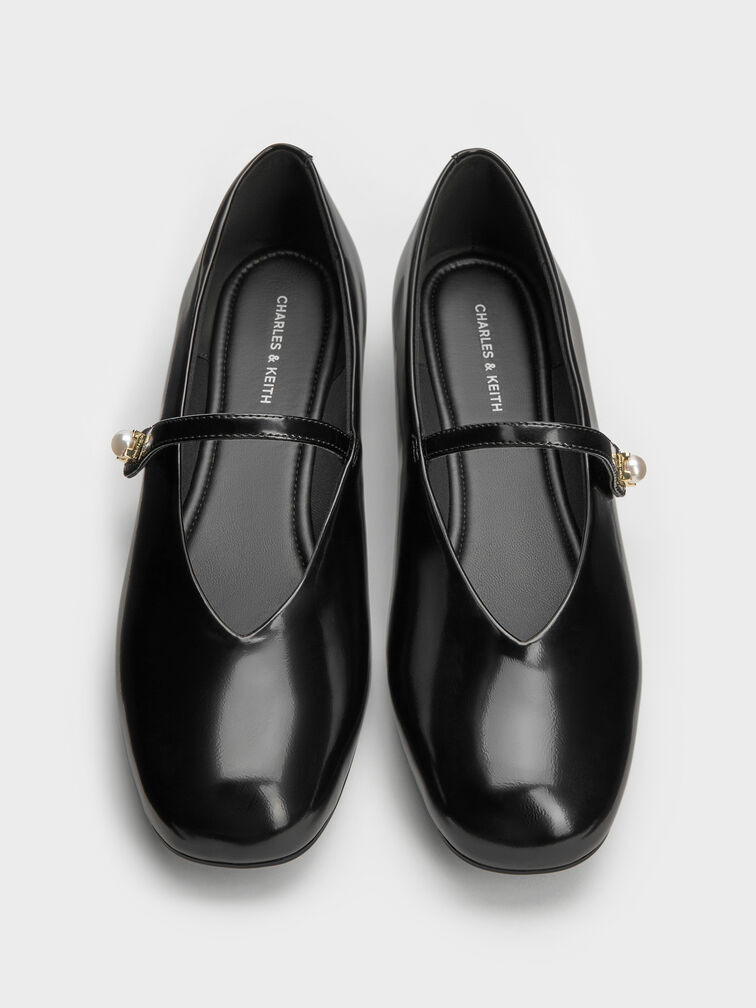 Marie Pearl Mary Jane Flats, Black Boxed, hi-res