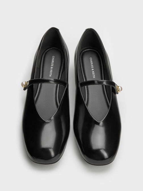 Marie Pearl Mary Jane Flats, Black Boxed, hi-res