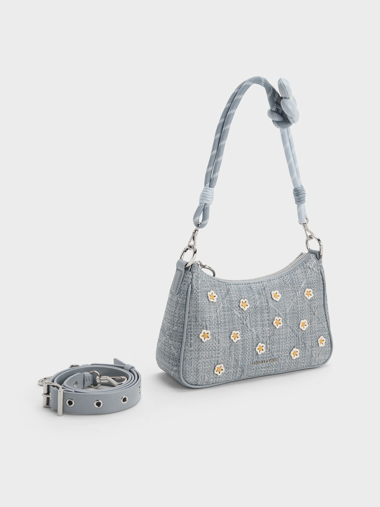 Philomena Raffia Flower Crossbody Bag, Misty Blue, hi-res