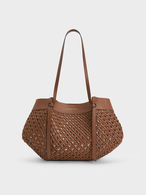 Calla Woven Tote Bag, Chocolate, hi-res