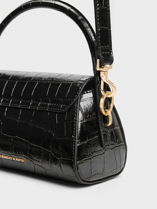 Kaila Croc-Effect Top Handle Bag, Black Croco, hi-res