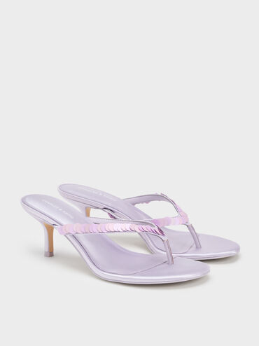 Briella Sequinned Heeled Thong Sandals, Lilac, hi-res